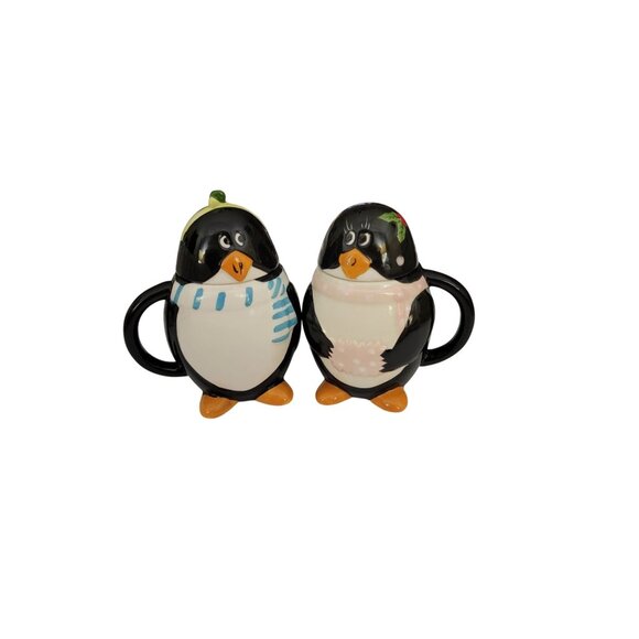 Other - Whimsical Penguin Mug Set with Removable Heads, Ceramic, Pair, Novelty Animal Co